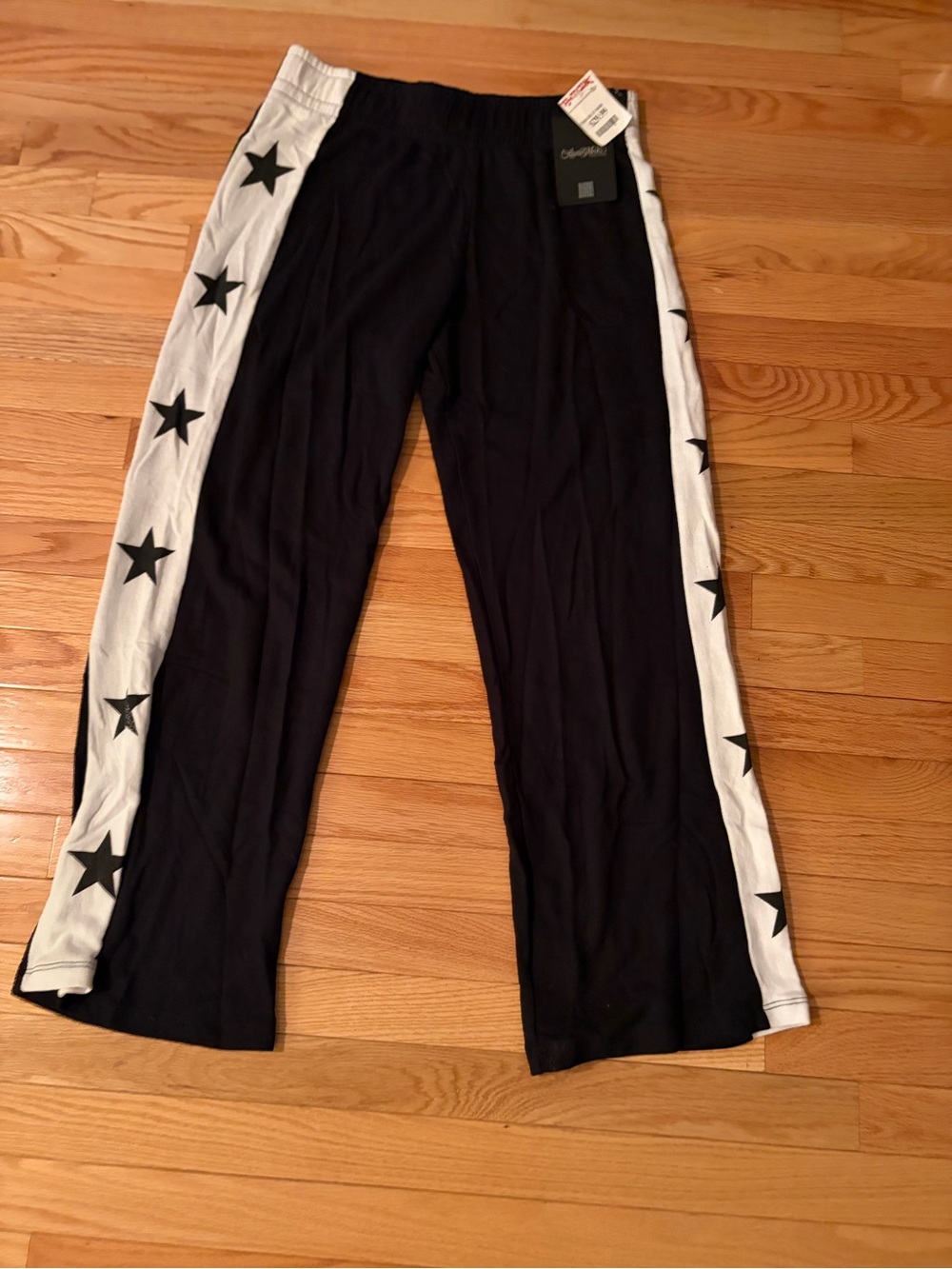 Lauren Moshi Black Track Pants with White Star Side Stripes